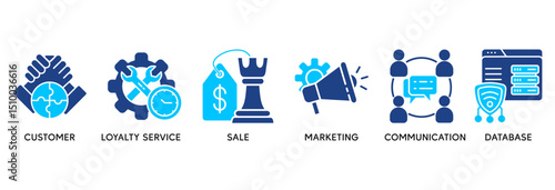 CRM icon set vector illustration concept relate to customer relationship management with icon of customer loyalty, service, sale, marketing, communication, and database