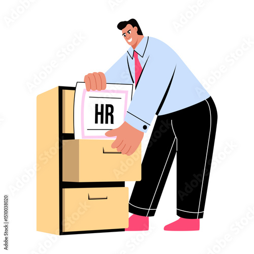 Flat style illustration showing a character setting an office drawer