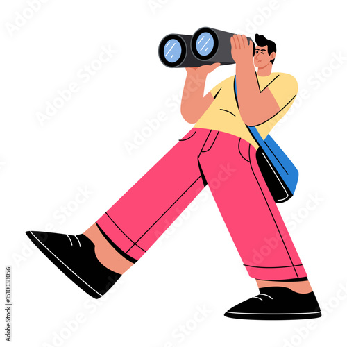 Flat style illustration showing a character actively finding job