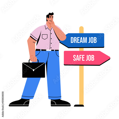Flat style illustration depicting decision making character