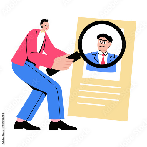Flat style illustration depicting a character view profile of an employee