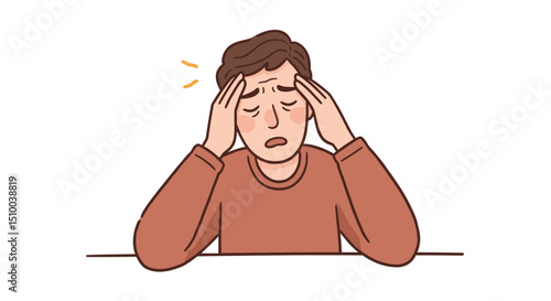 man feeling stressed with hands on head in a worried expression on a white background
