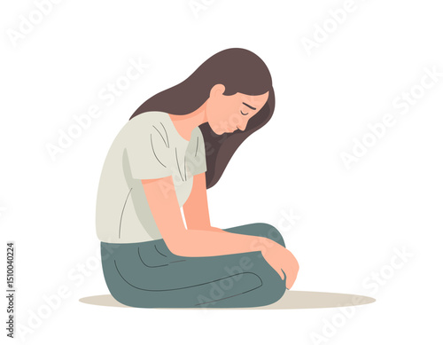 Sad Womeman Illustration Depicting Concept of Depression and Loneliness