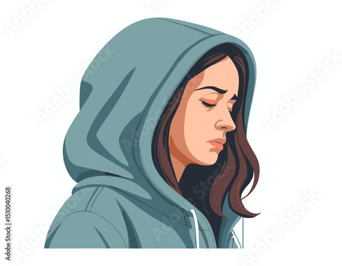 Sad Womeman Illustration Depicting Concept of Depression and Loneliness