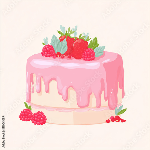 Sweet Cake: A delicious and beautifully decorated cake, topped with fresh strawberries and raspberries, offers a sweet treat. It evokes feelings of indulgence, delight, and celebration.