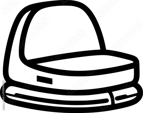 A stylized drawing of a car seat black outlines on white minimalist design