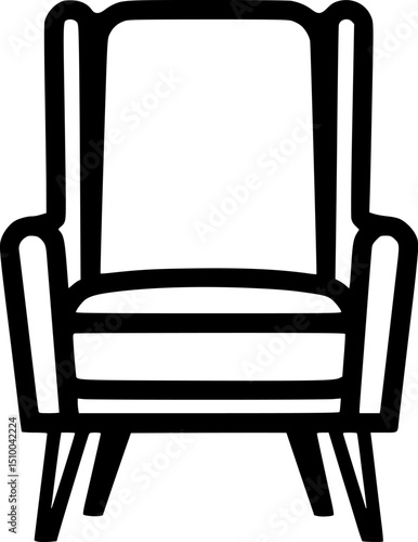 Black outline chair highbacked armchair with armrests and tapered legs