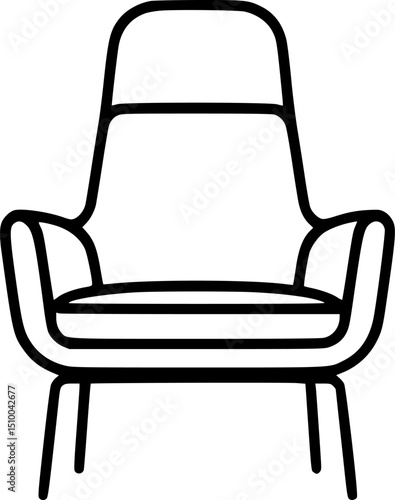 Outlined chair with high back and armrests on slim legs
