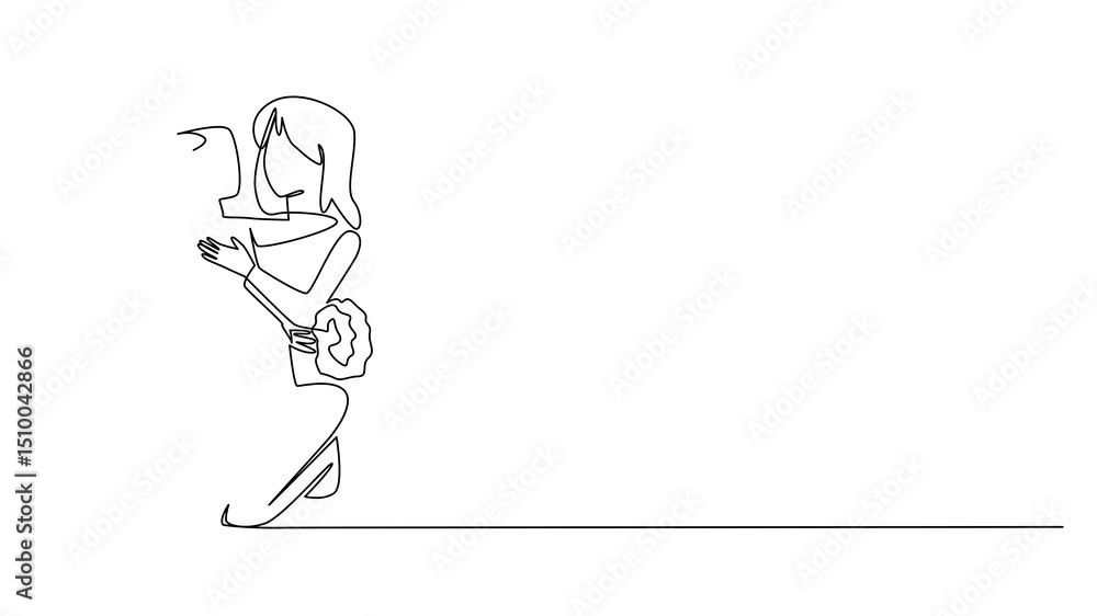 Animation of continuous one line drawing a mother holding a bouquet of flowers sitting on the floor hugged by her daughter. Harmonious family. Happy. Day of Mother. Full length motion Animation of continuous one line drawing a mother holding a bouquet of flowers sitting on the floor hugged by her daughter. Harmonious family. Happy. Day of Mother. Full length motion