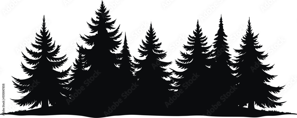 Obraz premium Winter Forest Green Fir Trees Illustration