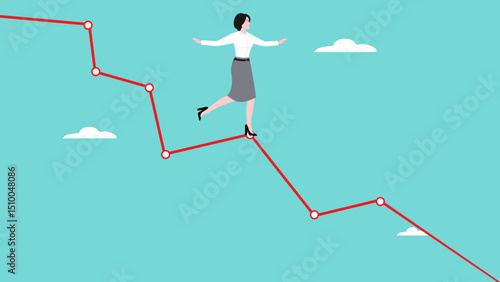 investment management when stock market collapse, careful businesswoman investors to overcome the declining economic graph