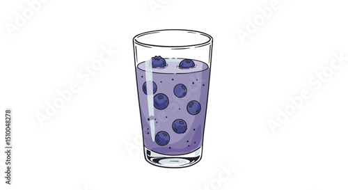 Glass of blueberry kefir with whole berries on a white background
