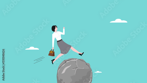 motivation to solve problem and lead company achievement, Confident businesswoman jumping over big rock obstacles to success vector illustration