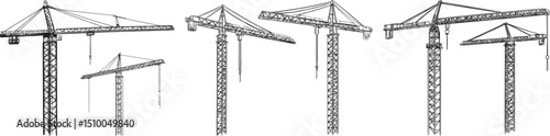 Construction Cranes Vector Illustration, Isolated on White Background.