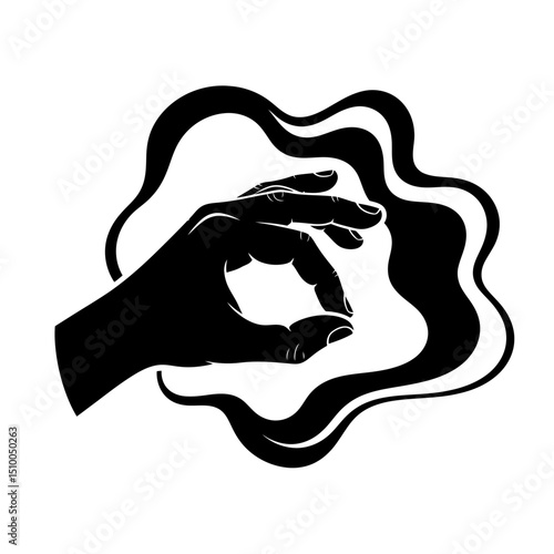 Hand gesture making ok sign isolated on white background, a symbol of agreement, approval, and success, with a simple black outline design for graphic communication