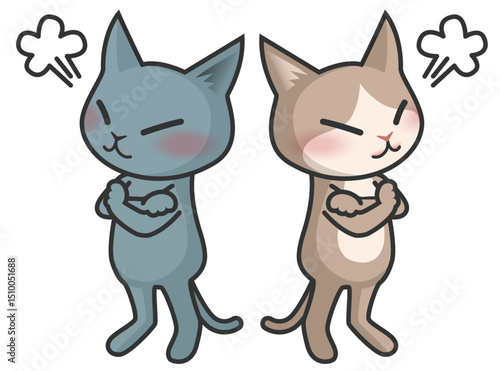 ケンカをして怒っている2匹の猫のキャラクター