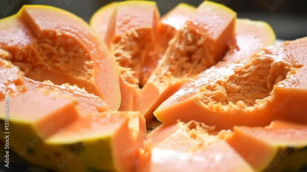 Fresh Sliced Papaya Display Delicious Tropical Fruit Preparation Close Up Shot Fresh Sliced Papaya Display Delicious Tropical Fruit Preparation Close Up Shot