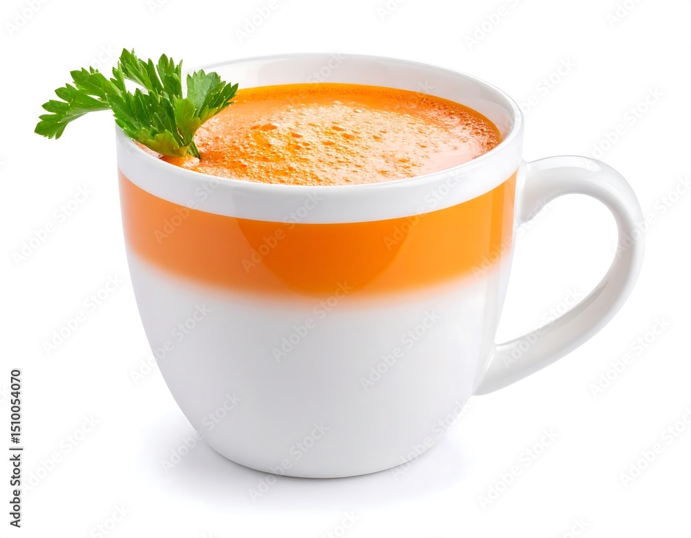 Orange carrot soup in mug Orange carrot soup in mug