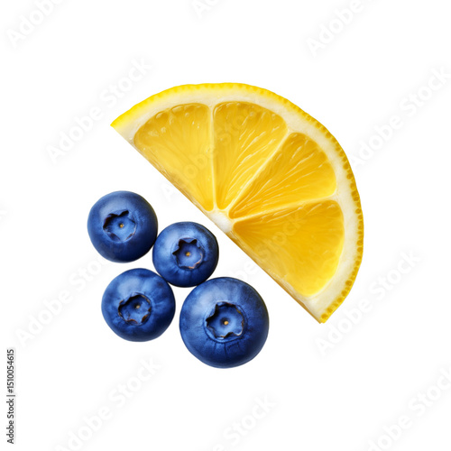Sliced lemon with blueberry fruit on transparent background