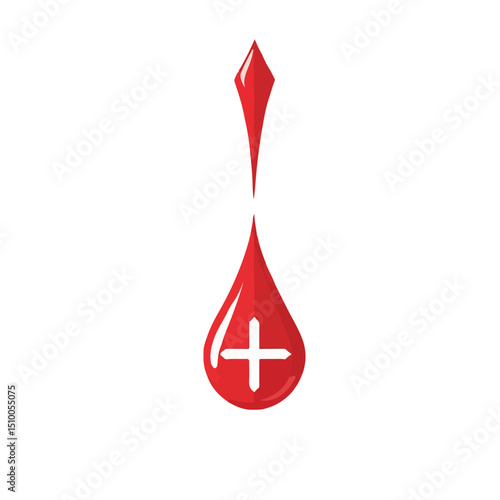 single flat red blood drop icon with a white plus symbol inside the center
