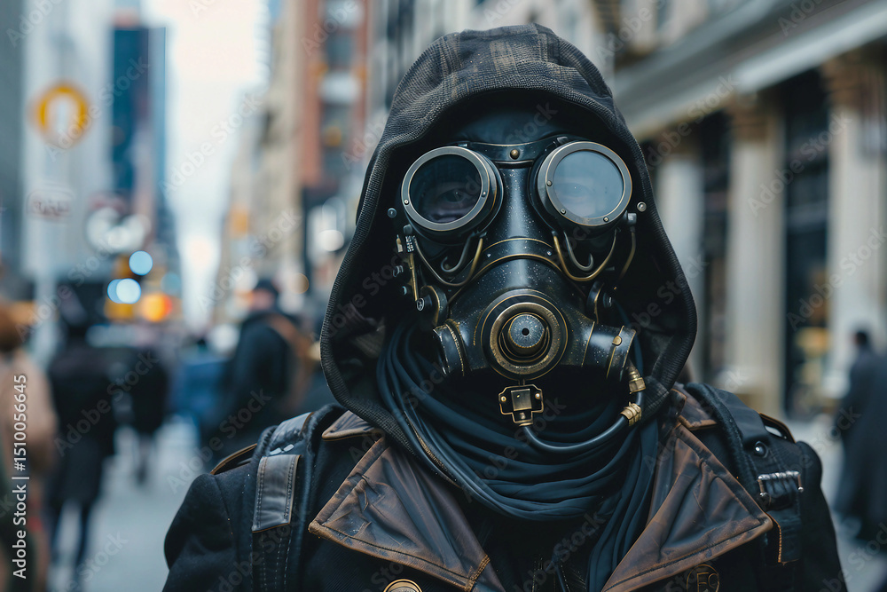 Mysterious Time Travelers in Retro Steampunk Attire with Clockwork Goggles, Generative AI Mysterious Time Travelers in Retro Steampunk Attire with Clockwork Goggles, Generative AI