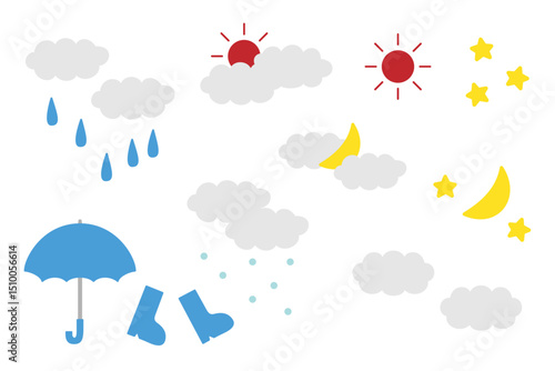 シンプルでかわいい天気のイラストセット