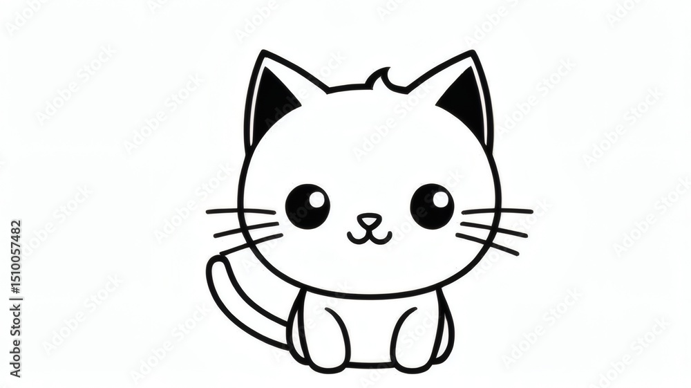 Obraz premium Coloring Page Outline of Cartoon Little Cat With Toy Ball, Cute Playful Kitten, Pet Coloring Book for Kids