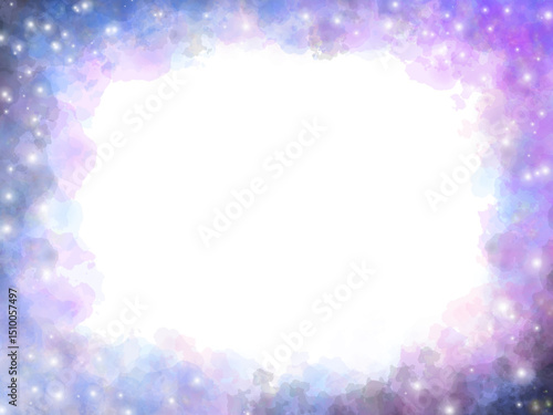 Magical purple  galaxy smoke, twinkling stars effect glittering frame stars with glowing particles vapor and brilliant stardust	