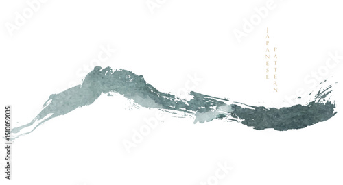 Japanese background with hand drawn mountain black and brush stroke texture vector. Hand drawn chinese cloud decorations in vintage style. Art abstract banner design