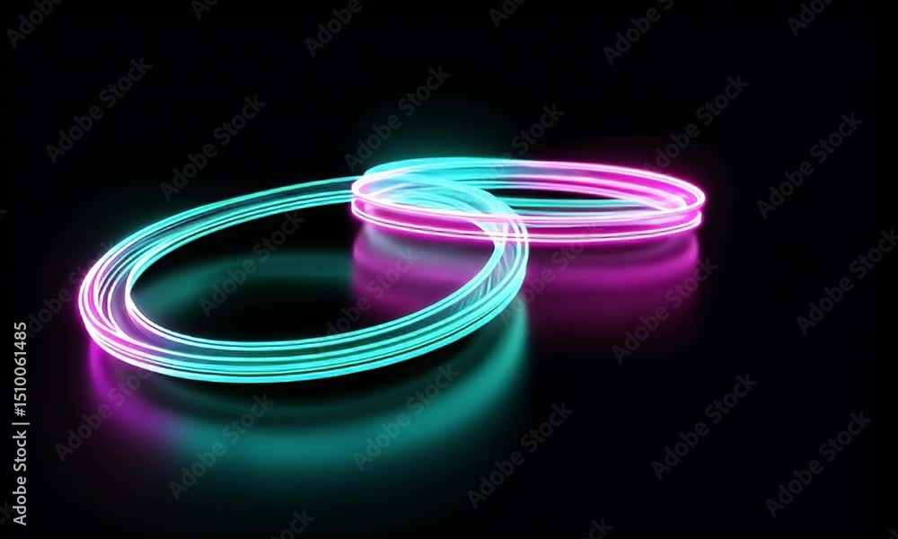 Abstract Neon Rings Intertwined in a Dark Background Glowing Teal and Magenta with Reflections and Modern Geometric Design Abstract Neon Rings Intertwined in a Dark Background Glowing Teal and Magenta with Reflections and Modern Geometric Design