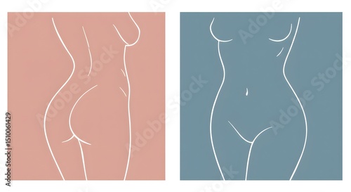 Elegant Minimalist Line Art Prints Female Body Anatomy Illustrations - Set of Two