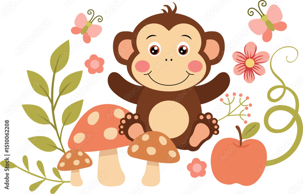Fototapeta premium Cute Monkey in a Forest Scene