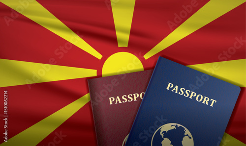 Macedonia Passport with flag of Macedonia Background	
