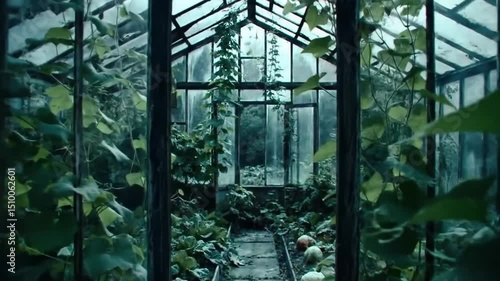 Greenhouse Enclosure with Botanical Vegetation and Natural Illumination
