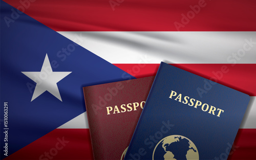 Puerto Rico Passport with flag of Puerto Rico Background	
