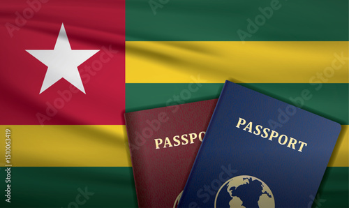 Togo Passport with flag of Togo Background	