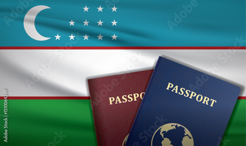 Uzbekistan Passport with flag of Uzbekistan Background	