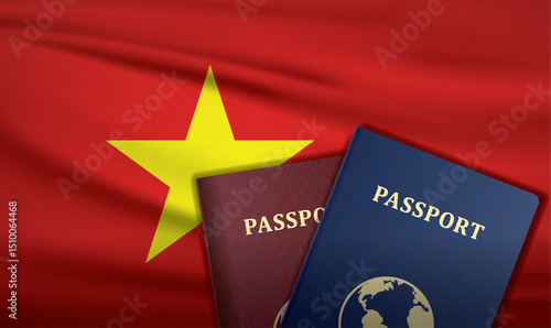 Vietnam Passport with flag of Vietnam Background	