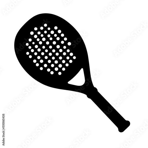 Silhouette of padel racket with ergonomic grip, black and white sports equipment
