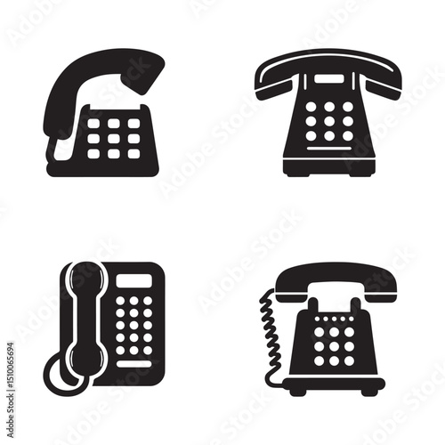 Silhouettes of Landline phone icon vector on white background.