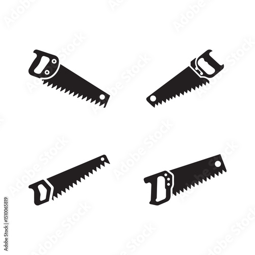 Silhouettes of hand saw instrument vector on white background.
