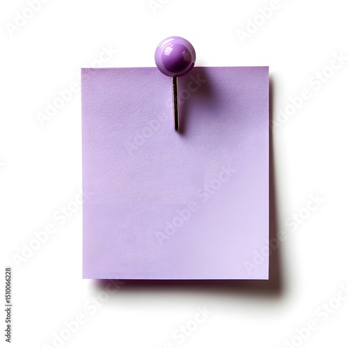 Lavender Sticky Note with Decorative Push Pin on White Backgroun