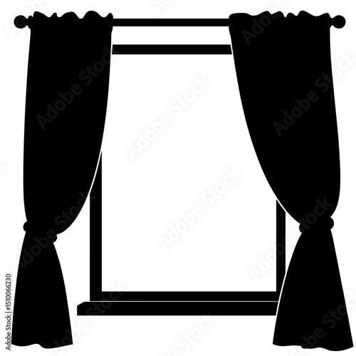 Silhouette of curtain rod on white, black and white interior decor element