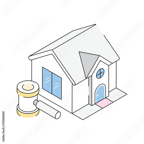 Well crafted isometric icon showing a property auction