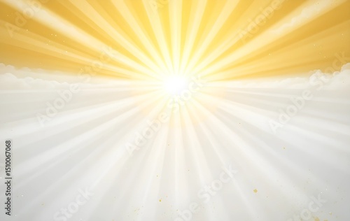 Radiant Burst of Golden Sunlight with Glowing Light Rays on White Background – High-Energy Abstract Sunbeam Illustration for Spiritual, Inspirational, and Nature Designs