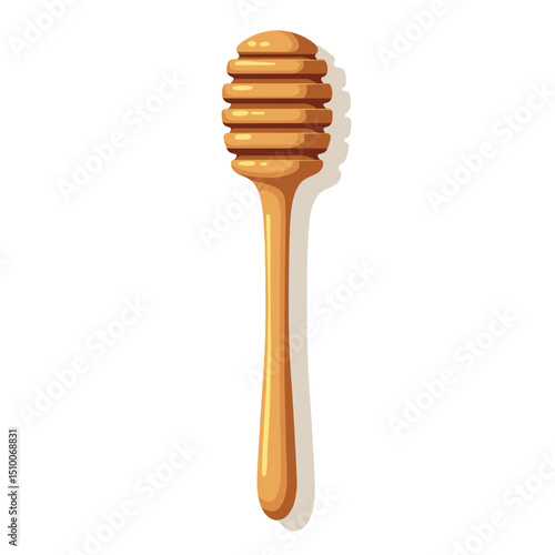 Illustration of a Wooden Honey Dipper with Grooved Head for Serving Honey, Isolated on White Background