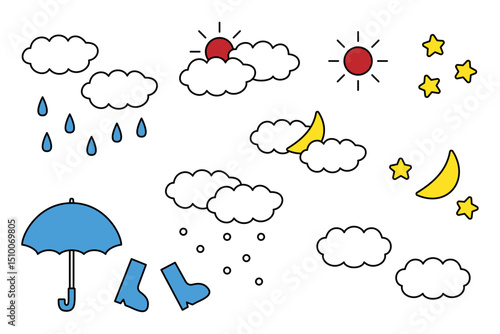 シンプルでかわいい天気のイラストセット