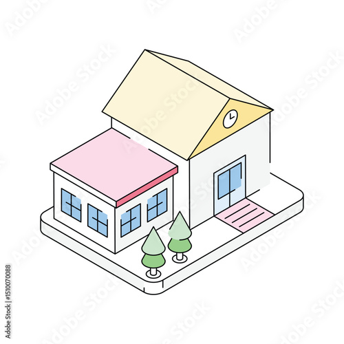 A captivating isometric icon depicting a luxurious mansion
