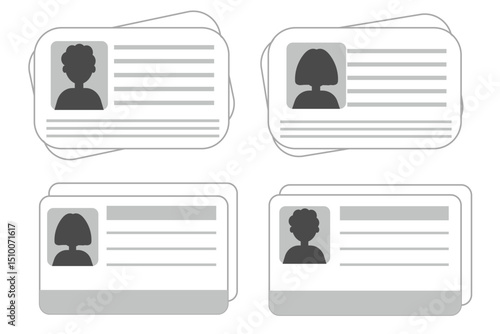 Id card identification badge simple icon. Driver license, verify document. Biometric membership passport. Flat card with information.