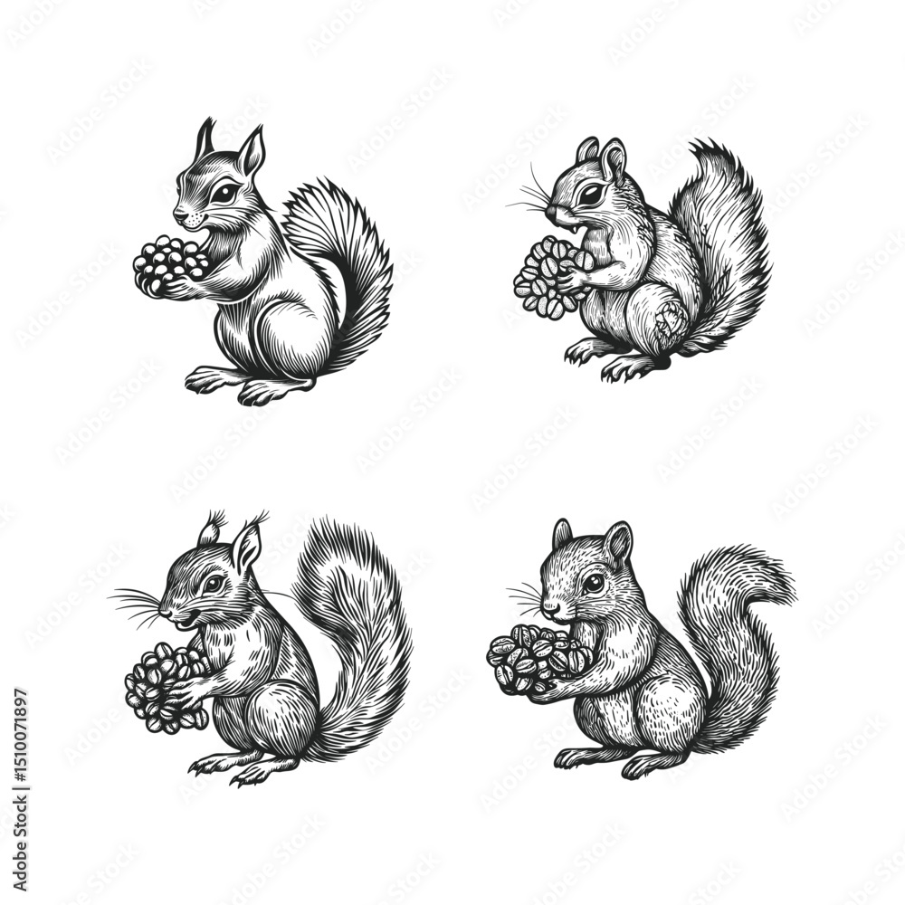 Fototapeta premium Squirrel carrying coffee beans design vector template illustration